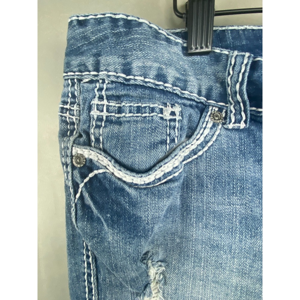 Maurices Womens Denim Shorts Size 13/14 Distressed Contrast‎ Stitch Medium Wash - Picture 3 of 11